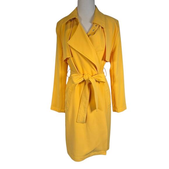 Something Navy Yellow Trench Coat Size S | Belted Structured Shoulder Jacket - Picture 9 of 9